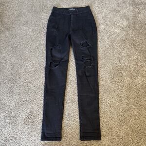 FIT JEANS Fitjeans‎ Womens S Regular Super Ripped High Waisted Black Contour